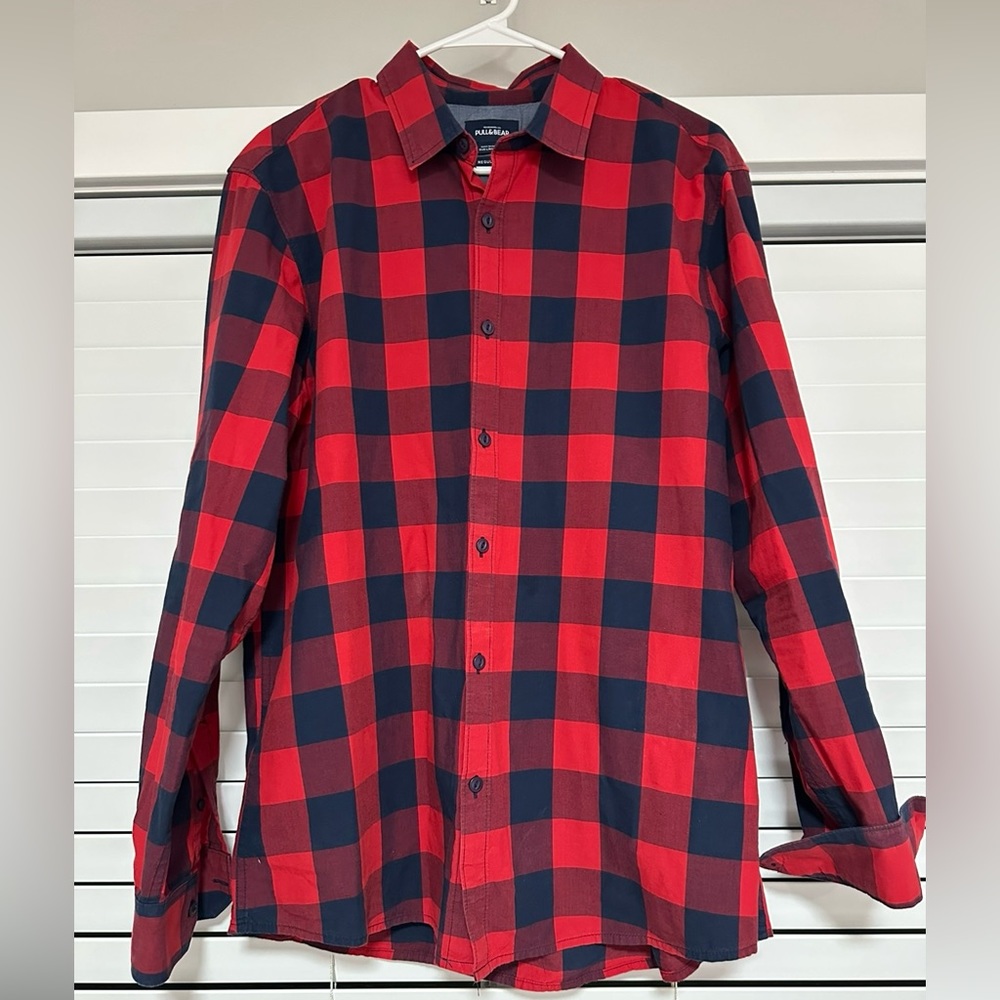 Pull&Bear long sleeve buffalo plaid, medium/euro large